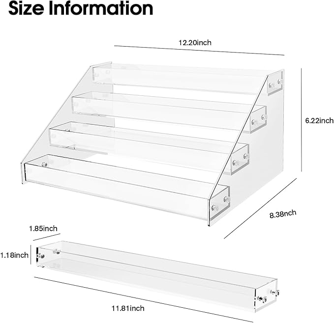 Acrylic 4-Tier Display Stand, Organizer, Storage Rack, Perfume, Spice, Figure, Cupcake, Card Display Stand, 12.2"x8.38"x6.22"