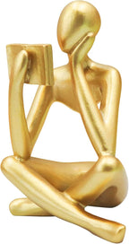 Jinkoozz Gold Reading Women Statue, Thinker Sculptures, Abstract Art Ornament, Modern Aesthetic Figurine Decoration, Suitable for Home Living Room Bedroom Office Shelf Table Desk Bookshelf Decor