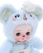 6" Hand-Painted Porcelain Face Doll with Acrylic Cotton Body, Small Ceramic Collectible Doll for Shelf & Desk Decor, Aesthetic Home Display, Collectors & Unique Birthday Gift (Blue)