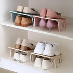 4 Pcs Stacking Shoe Organizer for Shelf 10 x 8.7 in – Double Layer Space Saving Shoe Dividers for Shelves – Footwear Riser for Heels Under 4.7", Sneakers & Flats Storage for Small Closets, Dorms, Apts
