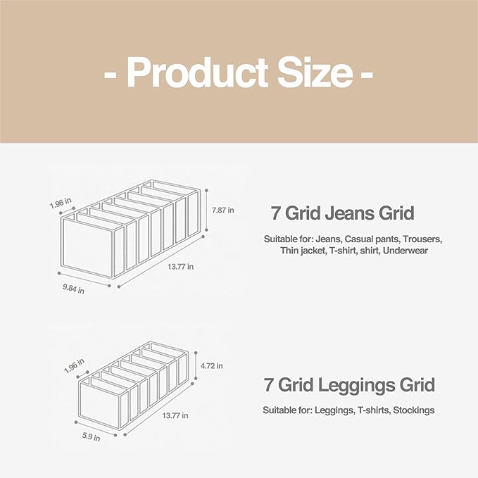 Wardrobe Clothes Organizer, 7 Grids Washable Portable Closet Organizer Mesh Separation Storage Box Foldable Closet Drawer Organizer for Underwear, Socks, Scarves, Jeans (Grey, 4 Jeans Grid)