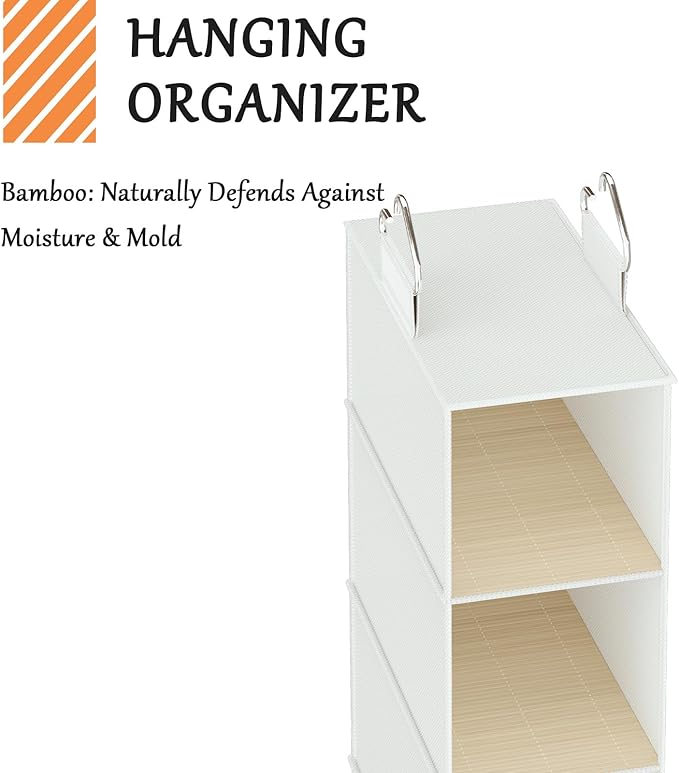 VERONLY Hanging Shoe Shelves - 6 Section,Closet Organizer Set of 2 with Woven Bamboo Shelves,Slim 5.5” Wide Design for Space-Saving Storage,White