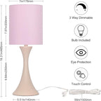 Seaside village Pink Touch Lamp, 3 Way Touch Control Desk Lamp, Bedside Dimmable Lamp Decorative Nightstand Lamp, Small Night Light for Girls, Living Room, Dorm, Home Office, 9W LED Bulb Included