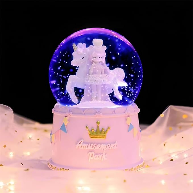 Unicorn Snow Globes for Girl,6.5IN Pink Music Snowglobes with LED Lights and Automatic Snowfall,Home Decor Glass Ball for Kids Bedroom Birthday for 5-18 Year Old Girl(6.5x4.1IN