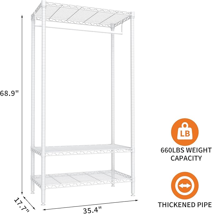 Clothes Rack with Shelves Load 660lbs Adjustable Metal Wire Shelving Garment Rack Freestanding Closet Organizers and Storage
