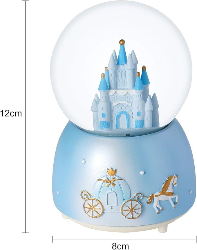 Snow Globe Castle Crystal Ball Automatic Snowfall Musical Rotate Crystal Ball with 7 Color Changing Lights Musical Castle Snowglobe for Kids Girls Boys