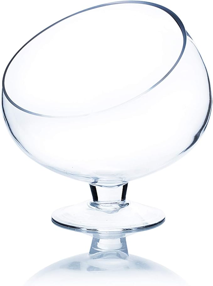 WGV Slant Cut Bowl Glass Vase with Stand, Width 6.5", Height 7", Clear Planter Terrarium, Candy Dish, Fruit Jar for Wedding Party Event, Home Office Decor, 1 Piece