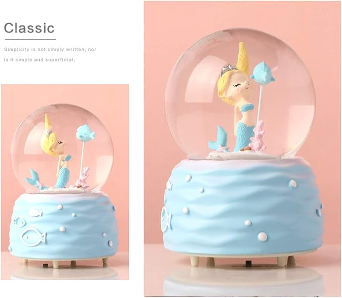 Mermaid Snow Globes,Snowglobes Music Box with Lights, Mermaid Musical Snow Globe Gifts for Girls Women Kids Sister Daughter Mom Granddaughter Girlfriend Wife Christmas Birthday for Kids 5-12(Blue)
