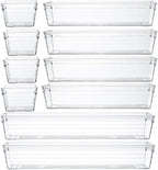 Backerysupply Clear Plastic Drawer Organizer Tray for Vanity Cabinet (Set of 10),Storage Tray for Makeup, Kitchen Utensils, Jewelries, and Gadgets