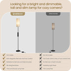 64.4” Slim Floor Lamp for Living Room with Magnetic Remote and Foot Switch, Dimmable Standing Tall Lamp Mood for Bedroom Nursery, 3 Color Temperatures, 1-Hour Timer,900LM Bulb Included,Beige E06LD05W1
