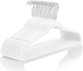 MIZGI Premium Velvet Hangers (60 Pack) Heavy Duty - Non Slip Felt Suit White Chrome Hooks,Space Saving Clothes White/Silver