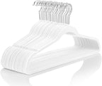 MIZGI Premium Velvet Hangers (60 Pack) Heavy Duty - Non Slip Felt Suit White Chrome Hooks,Space Saving Clothes White/Silver