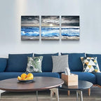MHARTK66 3 Panel Blue Beach Canvas Wall Art for Home Decor Bedroom Wall painting Sunset White Wave Beach Pictures on Canvas Sea View Canvas Prints Artwork for Wall Decor Living Room Decorations