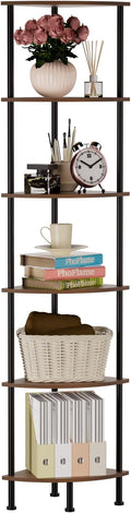 6-Tier Corner Shelf Stand, 65" Industrial Corner Display Rack for Living Room, Bookshelf, Tall Display Shelf, Plant Stand, Storage Standing Shelf for Bedroom, Bathroom, Kitchen, Brown