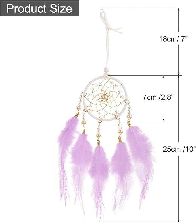 uxcell 2pcs Dream Catchers, Small Handmade Feather Dreamcatcher Supplies Car Charm with Crystal Beads Wall Hanging Decor for Home Car Decoration Ornament Women Friend Gift, Light Purple