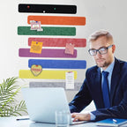 Vuzvuv 8 pcs Bulletin Board Bar Strips with 50 Pushpins & 10 Wooden Clip pins，Self Adhesive Cork Board for Wall，Felt Pin Board for School，Office Decor(Colour)