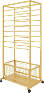 16-Layer Scarf Display Stand, Rolling Scarf Organizer Holder Hanging Rack with Wheels & Storage Basket for Retail Store Boutique Display Bedroom, W26.5*D16.9*H59in (Gold)