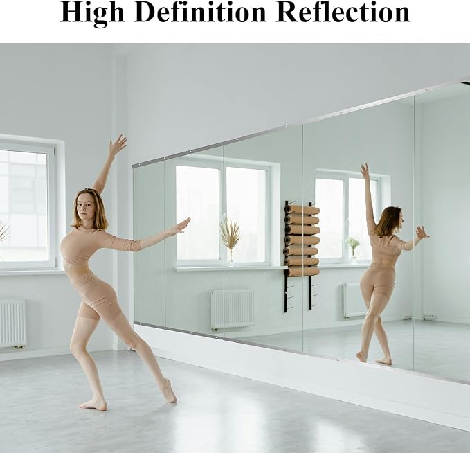 Ruomeng Home Gym Mirror, 48''x28''x2PCS Full Length, Large Frameless Body Mirror Tempered Glass for Gym, Workout, Yoga, Garage, Dance Studio