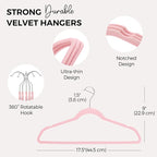 HOUSE DAY Premium Velvet Hangers 50 Pack Pink, Non-Slip Flocked Felt Hangers, Sturdy Clothes Hanger Heavy Duty Coat Hanger, Durable Slim for Closet Space Saving