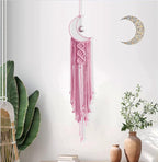 Dream Catchers Pink Dream Catcher for Girls Bedroom Wall Decor for Women, Moon Dream Catcher with Light, Macrame Dreamcatcher Boho Room Decor for Teen Girls Birthday Gifts for Women Bedroom Decor