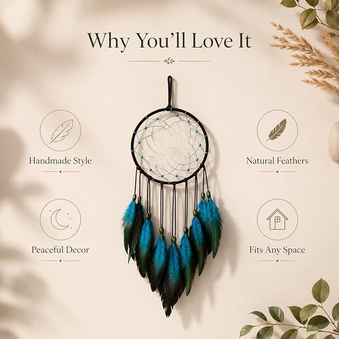 Blue Dream Catchers for Boys Handmade Dreamcatchers Kids Bedroom Wall Hanging Decoration Art Ornament Craft Gift