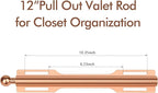 FIRJOY 12" Valet Rod for Closet Pull Out (2 Pack, Rose Gold)