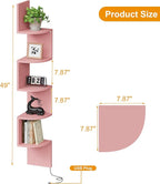 Qupui 5-Tier Corner Shelf with LED Lights, 49 Inch Floating Wall Mounted Corner Shelf for Bedroom Living Room Bathroom, Pink Corner Bookshelf Display Stand with RGB Lighting