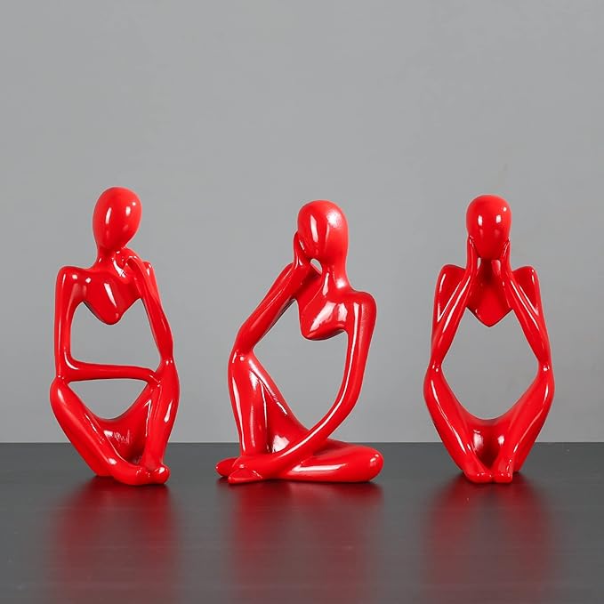 BMLCGJ Thinker Statue Gold Decor Abstract Art Sculpture, Golden Resin Collectible Figurines for Home Living Room Office Shelf Decoration, Great Gifts Ideas (Red)