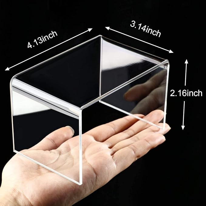 Chuangdi 2 Sets Acrylic Display Risers, Product Stand, Jewelry Display Riser Shelf Showcase Fixtures for Dessert Cupcake Candy Figure Treat Action Showcase(Clear,Small Set)