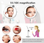 DEIOVWXS Makeup Mirror, 3000mAh Rechargeable Double-Sided Magnifying Vanity Mirror with 3 Colors, 1X/10X, Adjustable Brightness, Gift for Mom, Mothers Day, Women, Wife, Girls, Dorm Room Essential