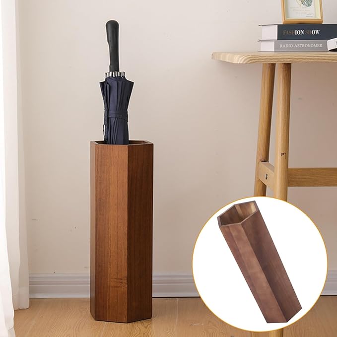 Umbrella Rack,Wooden Umbrella Bucket Entryway Umbrella Holder Freestanding Cane Stand Natural Color Decorative Umbrella Rack Tall Basket for Laundry