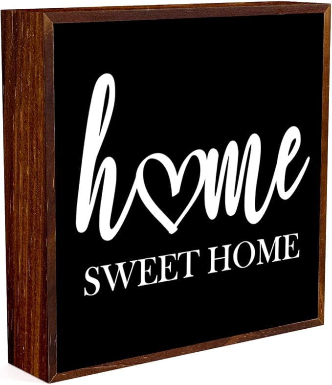 Home Sweet Home Sign Wooden Box Decorative,Home Sweet Home Decor Wood Box Sign，Rustic Farmhouse Square Decor Sign for Tabletop Home Living Room Decor 5 x 5 Inches （black）