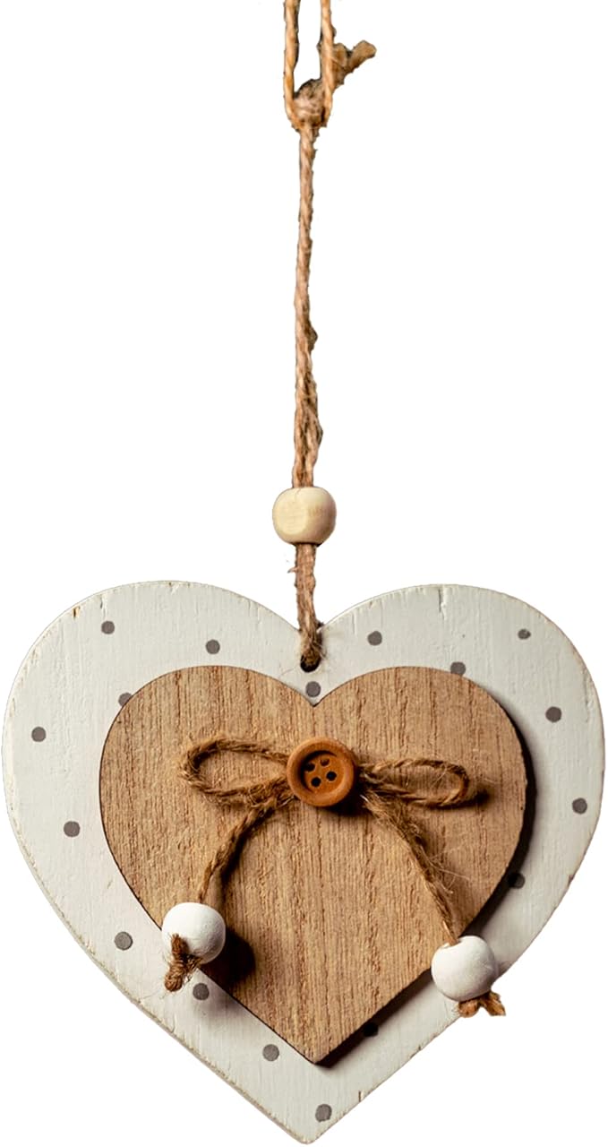 Sun&Beam Heart-Shaped Wooden Decorative Hanging Handmade Hearts Ornaments for Wedding Party Valentine Christmas Home Decoration Car Décor (H-#6, 1Pcs)