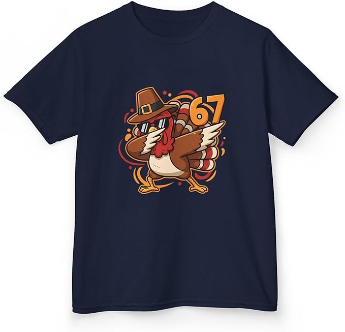 Dabbing Turkey 67 Funny Thanksgiving Pilgrim Kids Boys Girls Cool Swag Retro Fall Football Feast