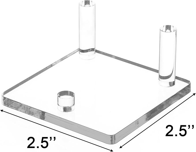 Jusalpha 4 PC Clear Acrylic Rock Display Stand - Three-Peg Display Easel Stands for Fossil Coral Geodes Rock Mineral Agate, Crystal Display Stand with Square Base (Small)