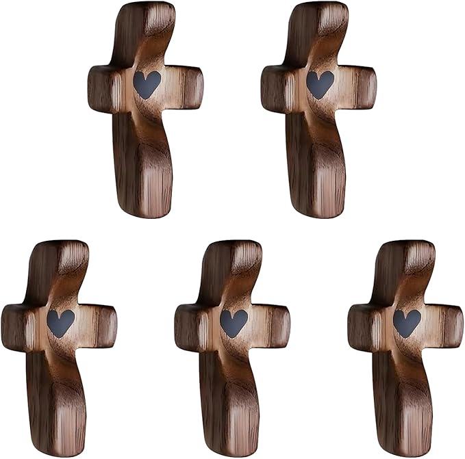 Wooden Cross Fidget Wood Pocket Prayer Fidget Cross to Hold Gifts for People with Depression/Anxiety(Black 5pcs)