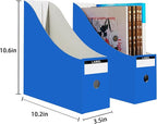 Limitliho 24 Pack Cardboard Magazine File Holder for Desktop ，Blue Book Bins for Classroom Library, Office or Home, Vertical Paper Boxes for Storage with Label(10.6" H x 10.2" L x 3.5" W in)
