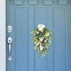 Artificial Flower Teardrop Swag Wreath Hanging Garland Welcome Sign 20inch Long for Farmhouse Decor Accessory Versatile