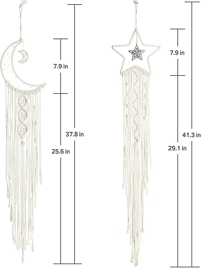 2Pcs Star Moon Dream Catchers, Bedroom Wall Decor, Boho Bedroom Decor, Dream Catcher for Girls, Wall Decor, Valentine's Day Gifts