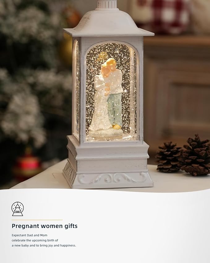 Pregnant Mom Snow Globe Decorations Gift Christmas Snow Globe, 6H Timer, Battery & USB Operated Christmas Lantern, New Mothers Gifts for Expectant Dad and Mom