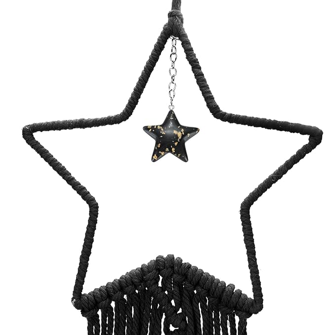 MECCANIXITY Macrame Dream Catchers, Black Handmade Star Design Woven Cotton Dream Catcher Wall Hanging for Home Bedroom Decoration Ornament Craft Gift