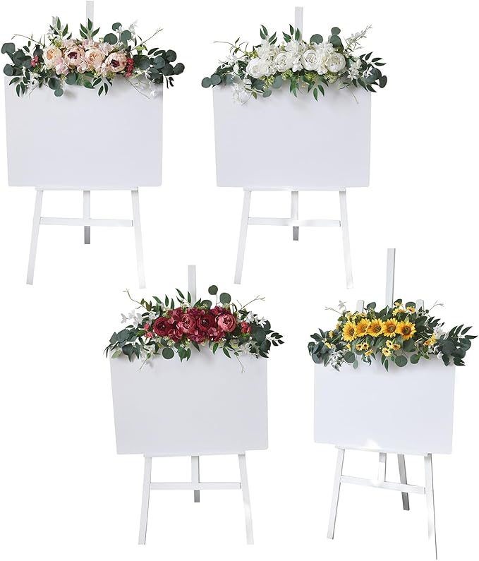 29.5in Wedding Arch Flowers Swag, Artificial Silk Hydrangea Rose Peony Sunflowers Swag with Green Leaves, Spring Decorative Swag Welcome Sign Flowers for Home Room Decor (C)