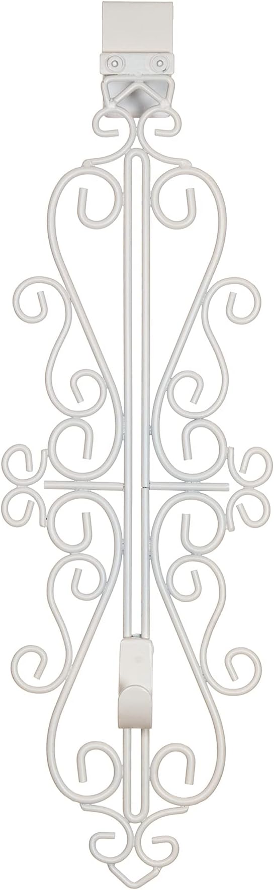 [Front Door Wreath Hanger] - Colonial Design | Adjustable Hook Length for Tall and Small Doors | Padding to Prevent Damage Like Scratch and Dents | Heavy Duty Cast Iron Metal Hangar - (White)