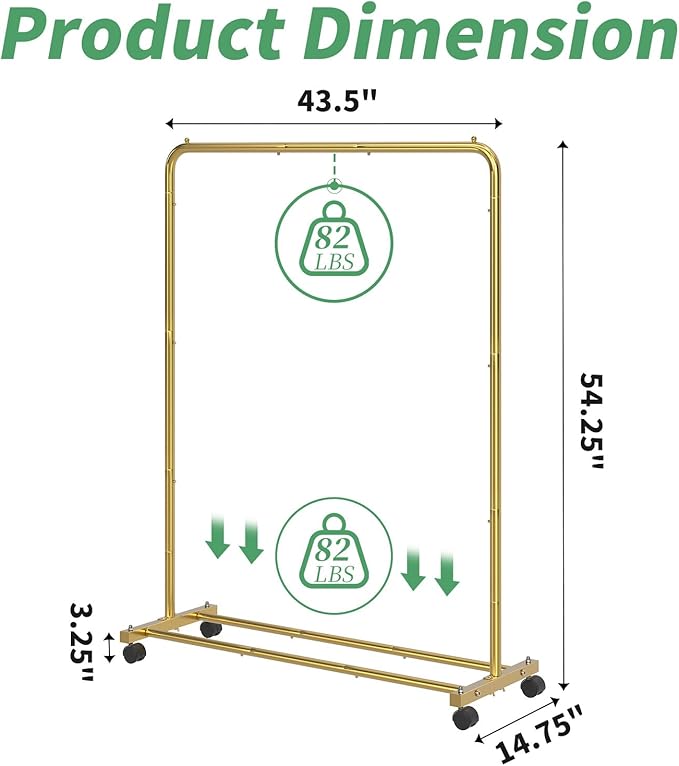 Simple Trending Standard Clothes Clothing Garment Rack with Storage Shelves, Rolling Clothes Organizer on Wheels for Hanging Clothes, Gold