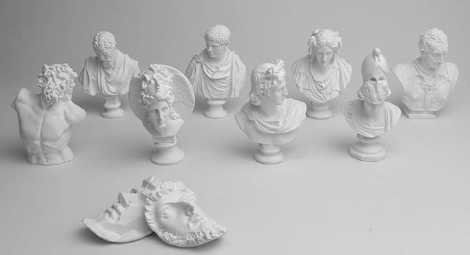 Garwor 10PCS Mini Figures of Greek Mythology Statue Resin Sculpture World Famous Bust Figurine Home Office Decor, 2.75" H