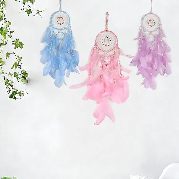 Dream Catcher for Girls Bedroom Wall Decoration, 4.4" x 18" Traditional Circular Net Wall Hanging Home Decor, Purple