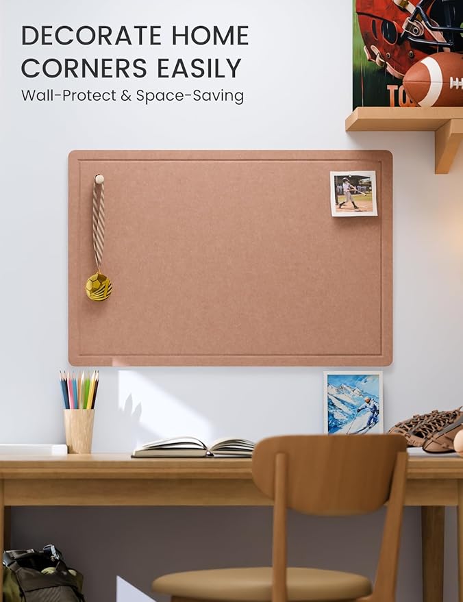 Fluxynara Bulletin Board,35.4" x 23.6" Cork Board Alternative with 12 Safe Removable Adhesive Tabs, Foldable Felt Pin Board for Home Office, Classroom, Bedroom,Entryway for Walls—Terracotta