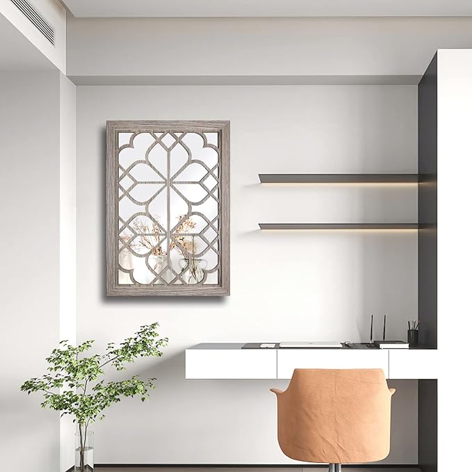 Wocred Set of 2 Rectangular Wall Mirror,Gorgeous Rustic Farmhouse Accent Mirror,Barn Wood Color Entry Mirror for Bathroom Renovation,Bedrooms,Living Rooms and More(11”x15”)
