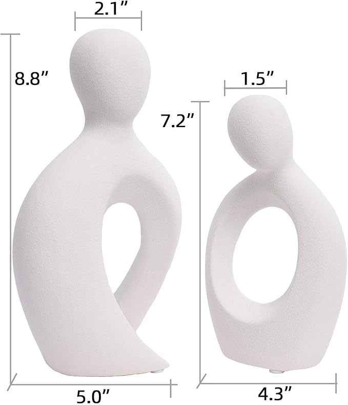 Quoowiit Ceramic Couple Sculptures for Home Decor, Abstract Lover Statue for Shelf, Office, Living Room, Bedroom, Gifts for Anniversary, Valentine's Day, Birthday (White)