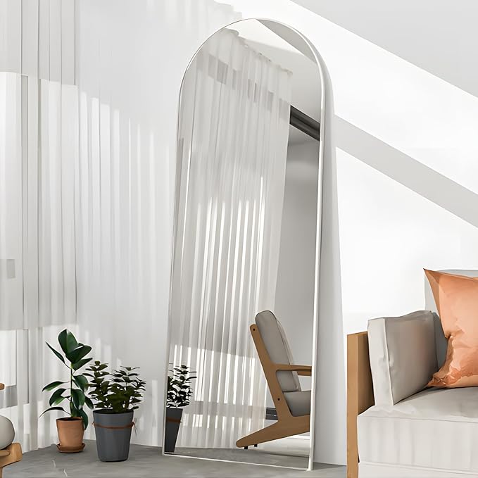 Full Length Mirror, 56"x16" Arch Floor Mirrors with Stand, White Arched Full Body Standing or Leaning Mirror for Bedroom, Living Room